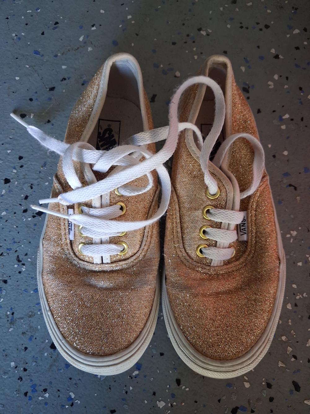 Vans Glitter Low-Top Sneakers in Rose Gold and White